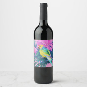 Floral/hawaiisch/tropisch/papagei Weinetikett