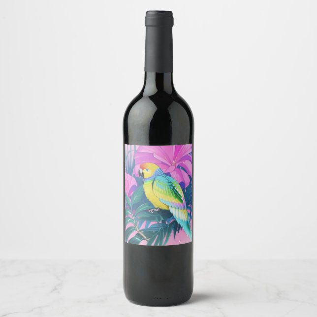 Floral/hawaiisch/tropisch/papagei Weinetikett (Vorderseite)