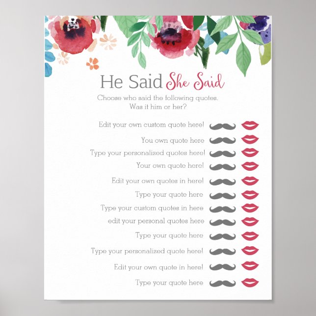 Floral He sagte, sie sagte Brautparty Poster (Vorne)