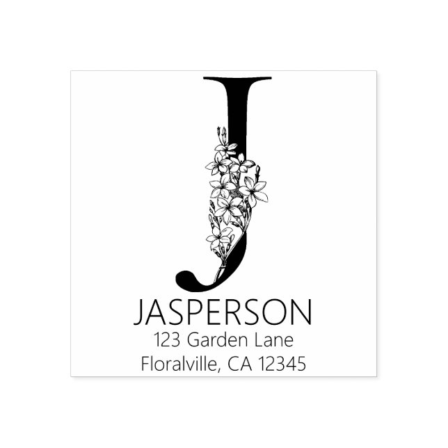 Floral Head Letter - J - Rücksendeadresse Monogram Gummistempel (Prägung)