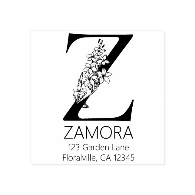 Floral Head Letter - Z - Rücksendeadresse Monogram Gummistempel (Prägung)