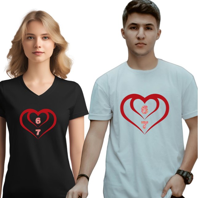 Floral Heart 6 7 Meme Valentine Matching T-Shirt (Von Creator hochgeladen)
