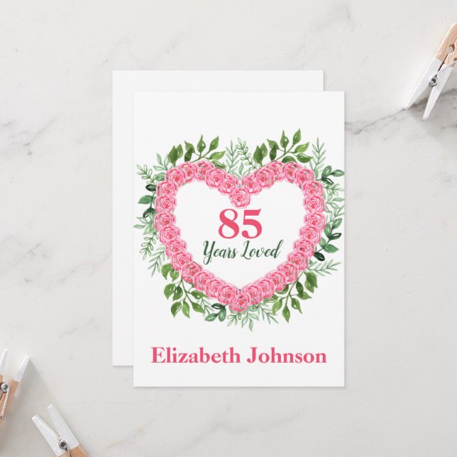 Floral Heart 85e carte d'anniversaire pour femmes (Devant/Arrière en situation)