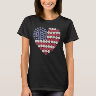 Floral Heart American Flag Patriotic 4. Juli T-Shirt