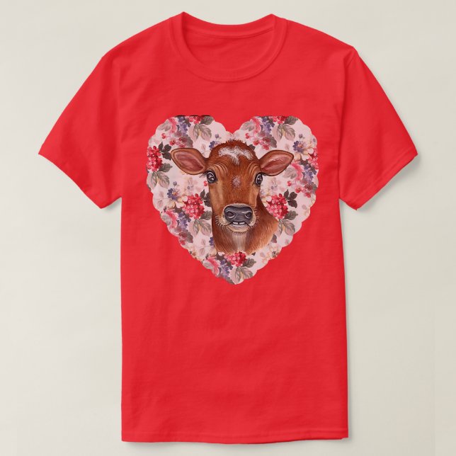 Floral Heart and Cow Coquette Design  T-Shirt (Design vorne)