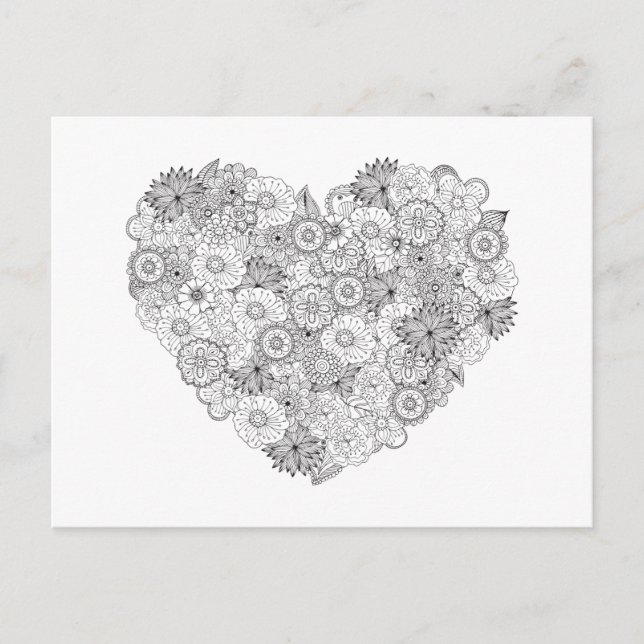 Floral Heart Doodle Postkarte (Vorderseite)