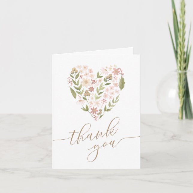Floral Heart Girl Baby Dusche Dankeskarte (Vorderseite)