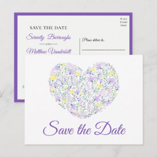 Floral Heart Lila Aquarell Hochzeit Save the Date Ankündigungspostkarte