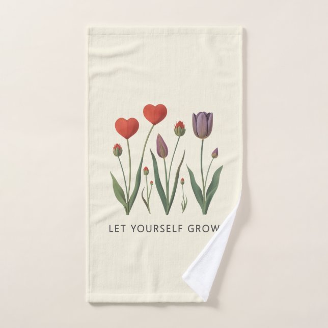 Floral Heart Tulips Let Yourself Grow Quote Badhandtuch Set (Handtuch)