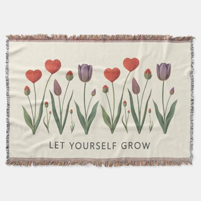 Floral Heart Tulips Let Yourself Grow Quote Decke (Vorderseite)