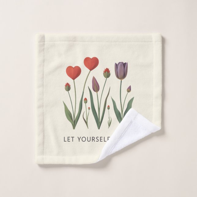 Floral Heart Tulips Let Yourself Grow Quote Waschlappen (Waschlappen)