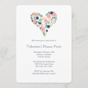 Floral Heart Valentine's Dinner Party invitation