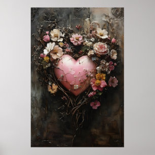 Floral Heart Valentinsdruck, Dark Academia Wand Poster