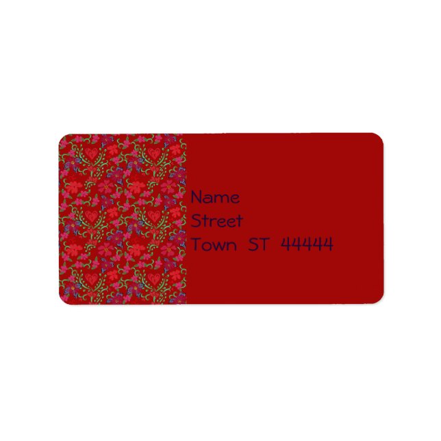 Floral Hearts | Roter Valentinstag Adressaufkleber (Vorne)