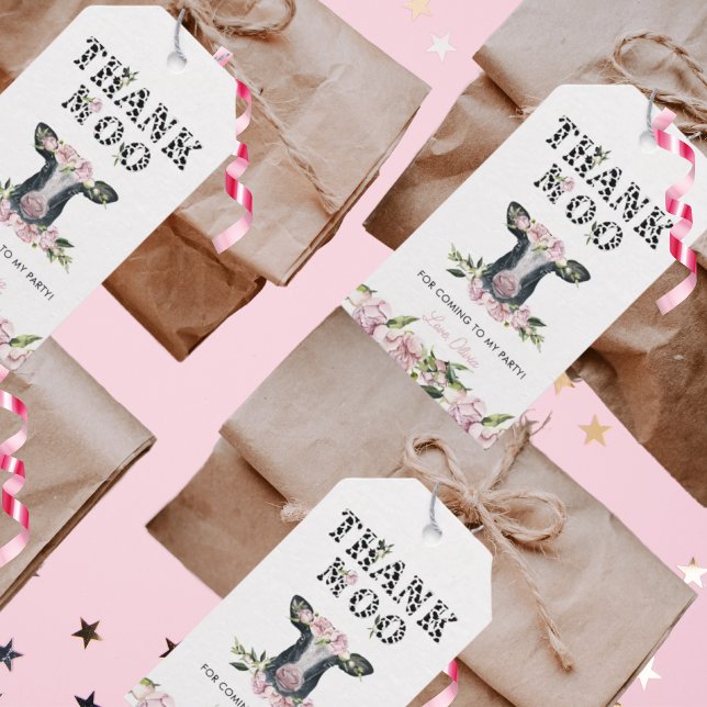 Floral Heilige Kuh Danke Moo Birthday Gefallen Geschenkanhänger (Von Creator hochgeladen)