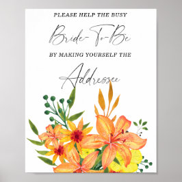Floral helfen der geschäftigen Brautadresse Poster
