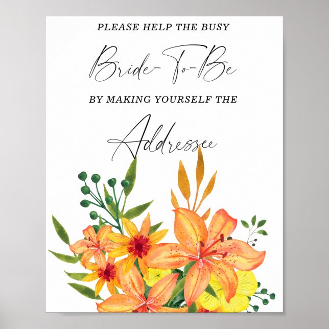 Floral helfen der geschäftigen Brautadresse Poster (Vorne)