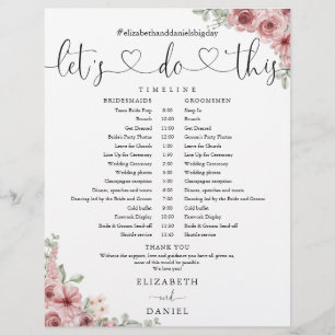 Floral Herz Schrift Hochzeitsplan Zeitplan