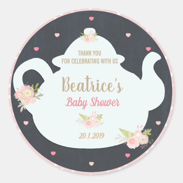 Floral High Tea Baby Dusche Danke Sticker (Vorderseite)