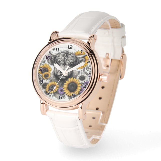 Floral Highland Cow Armbanduhr (Winkel)