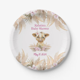 Floral Highland Cow Baby Dusche Pappteller
