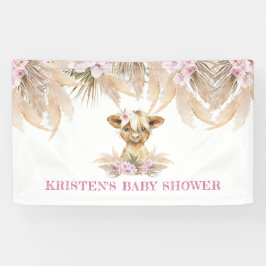 Floral Highland Cow Baby Dusche Willkommen Banner