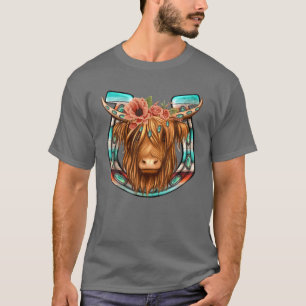 Floral Highland Cow Heifer Horseshoe Western Count T-Shirt