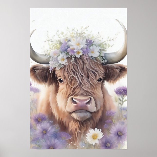 Floral Highland Cow Poster (Vorne)