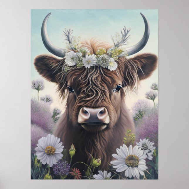 Floral Highland Cow Poster (Vorne)
