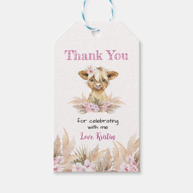 Floral Highland Kuh Vielen Dank für Ihre Unterstüt Geschenkanhänger (Vorderseite)
