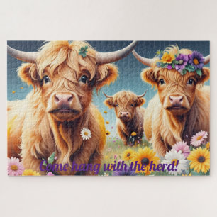 Floral Highland Kühe 20 x 30