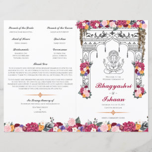 Floral Hindu Hochzeitfeier Faltprogramm