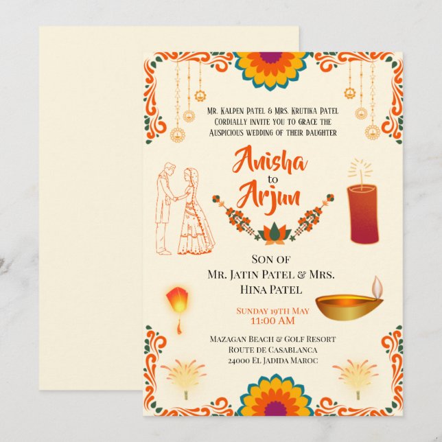 Floral Hindu Wedding Digital Einladung (Vorne/Hinten)