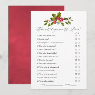 Floral Holly Christmas Brautparty Game Einladung
