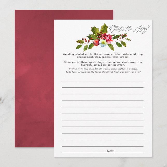 Floral Holly Christmas Brautparty Game Einladung (Vorne/Hinten)