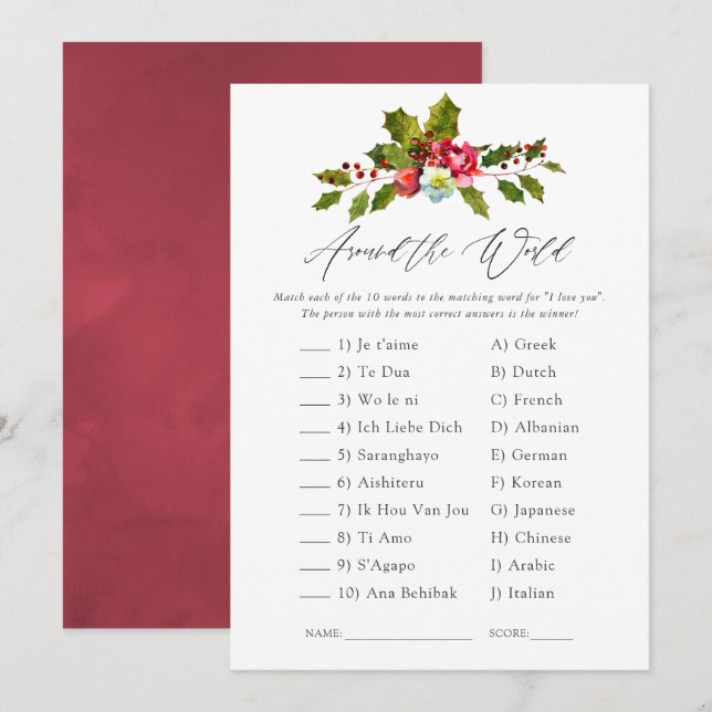 Floral Holly Christmas Brautparty Game Einladung (Vorne/Hinten)