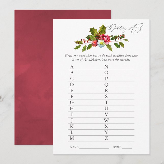 Floral Holly Christmas Brautparty Game Einladung (Vorne/Hinten)
