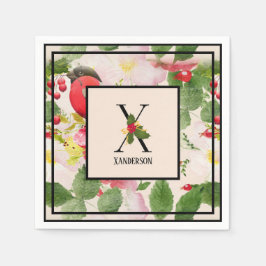 Floral Holly Monogram Letter X Nachname Paper N Serviette