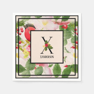 Floral Holly Monogram Letter X Nachname Paper N Serviette