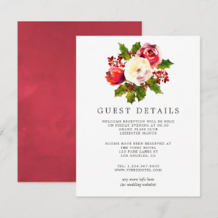 Floral Holly Weihnachtshochzeit Gast Details Einladung