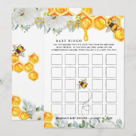 Floral Honeycomb | Bee Baby Shower Bingo Card Einladung
