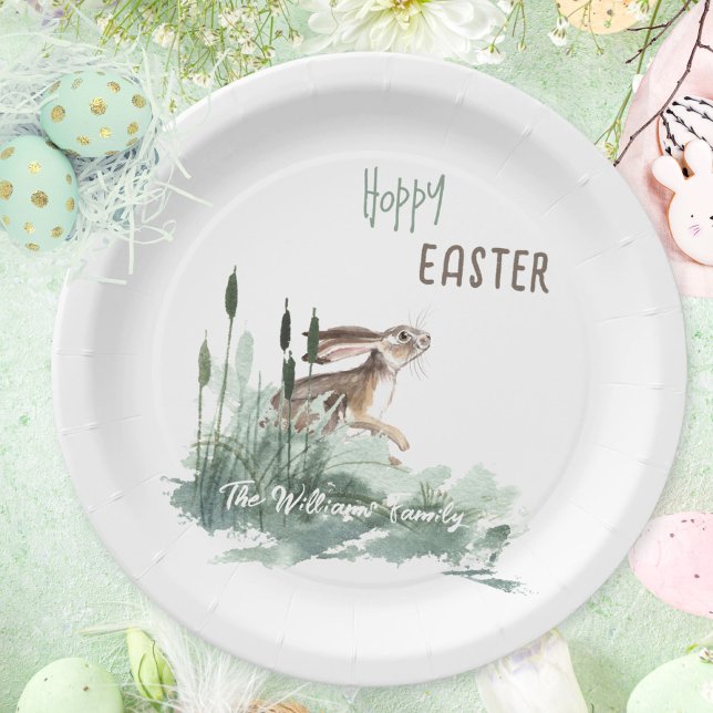Floral Hoppy Osterfest Sonniges Wasser Pappteller (Floral Hoppy Easter Bunny Watercolor Paper Plates ©Susanne Sachers - Sunny Mind 🌞)