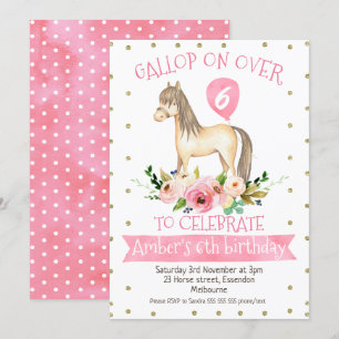 Floral Horse Anniversaire Fête Invitation