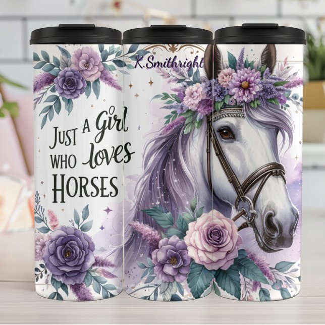 Floral Horse Girl Loves Horses Thermosbecher (Von Creator hochgeladen)