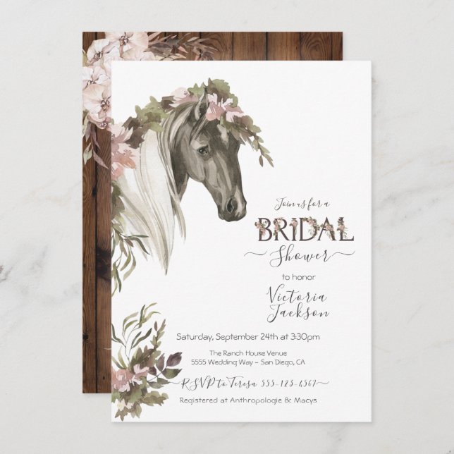 Floral Horse Ranch Invitation de la douche nuptial (Devant / Derrière)