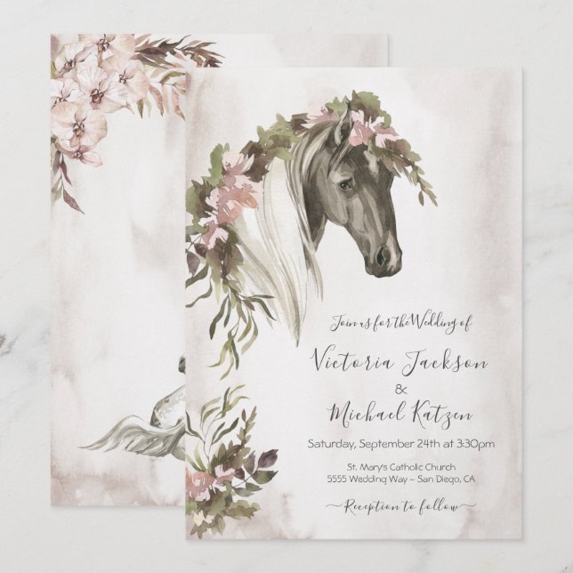 Floral Horse Ranch Wedding Einladung (Vorne/Hinten)