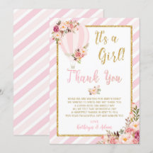 Floral Hot Air Ballon Babydusche Danke Karten