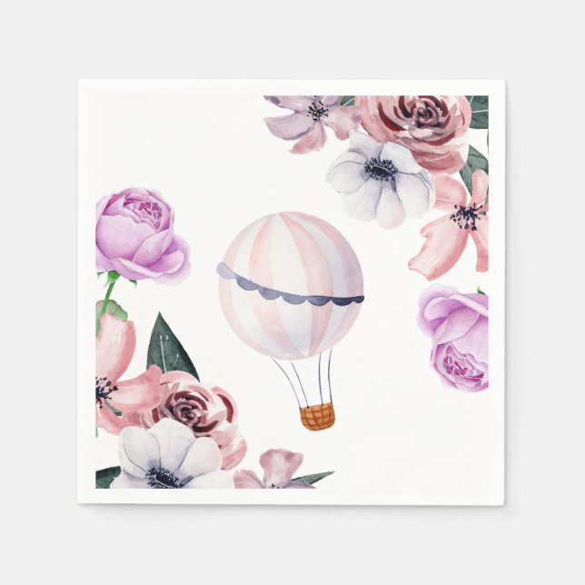 Floral Hot Air Ballon Reisen Brautparty Serviette (Vorderseite)