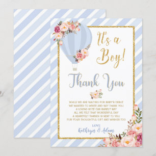 Floral Hot Air Balloon Baby shower Merci Cartes