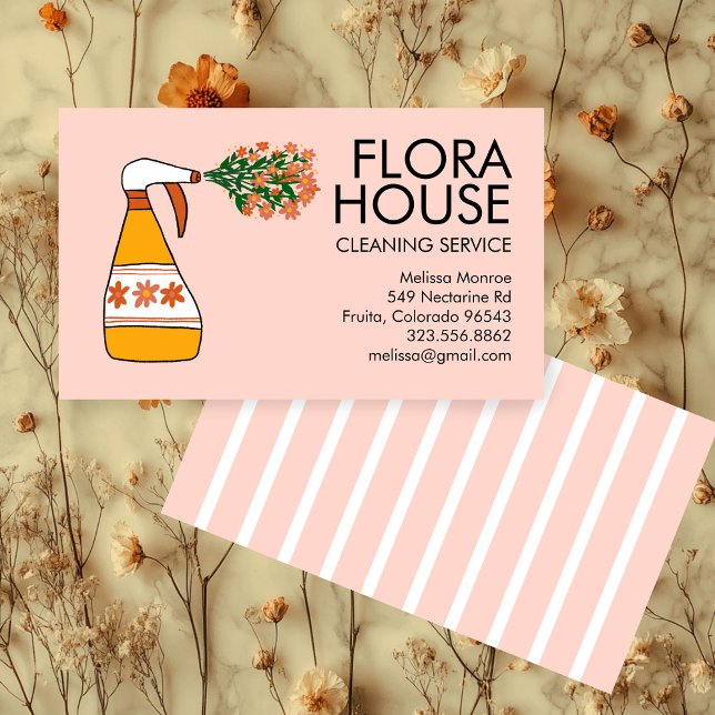 Floral House Reinigungsservice Spray Flasche Retro Visitenkarte (Floral House Cleaning Service Spray Bottle Retro Business Card
)
